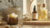 Tallow balm in a jar on the left side with blurred commercial creams on the right