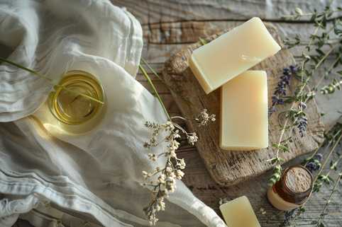 Scented soap with fabric and oil and botanicals 