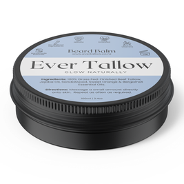 Ever Tallow beard balm container with label on a white background