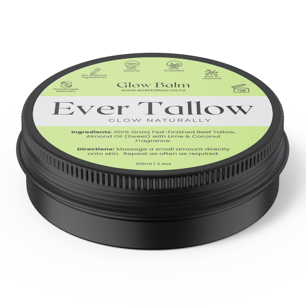 Ever Tallow Glow Balm container with green label on a white background