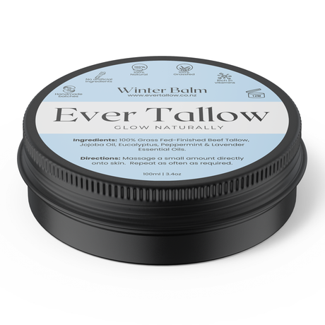 Ever Tallow Winter Balm container with label on a white background