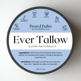 Ever Tallow beard balm container with label on a white background