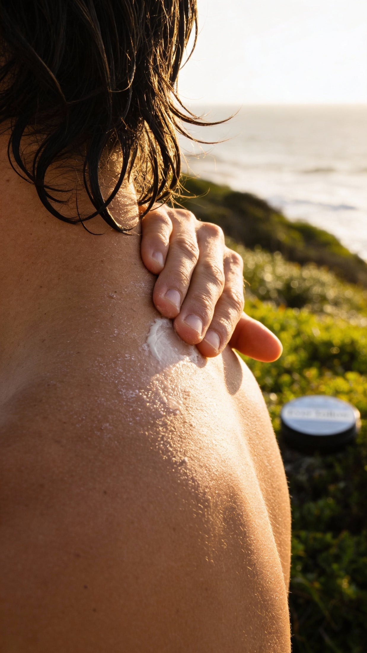 Ever Tallow's Beard balm blurred behind a surfer after a swim
