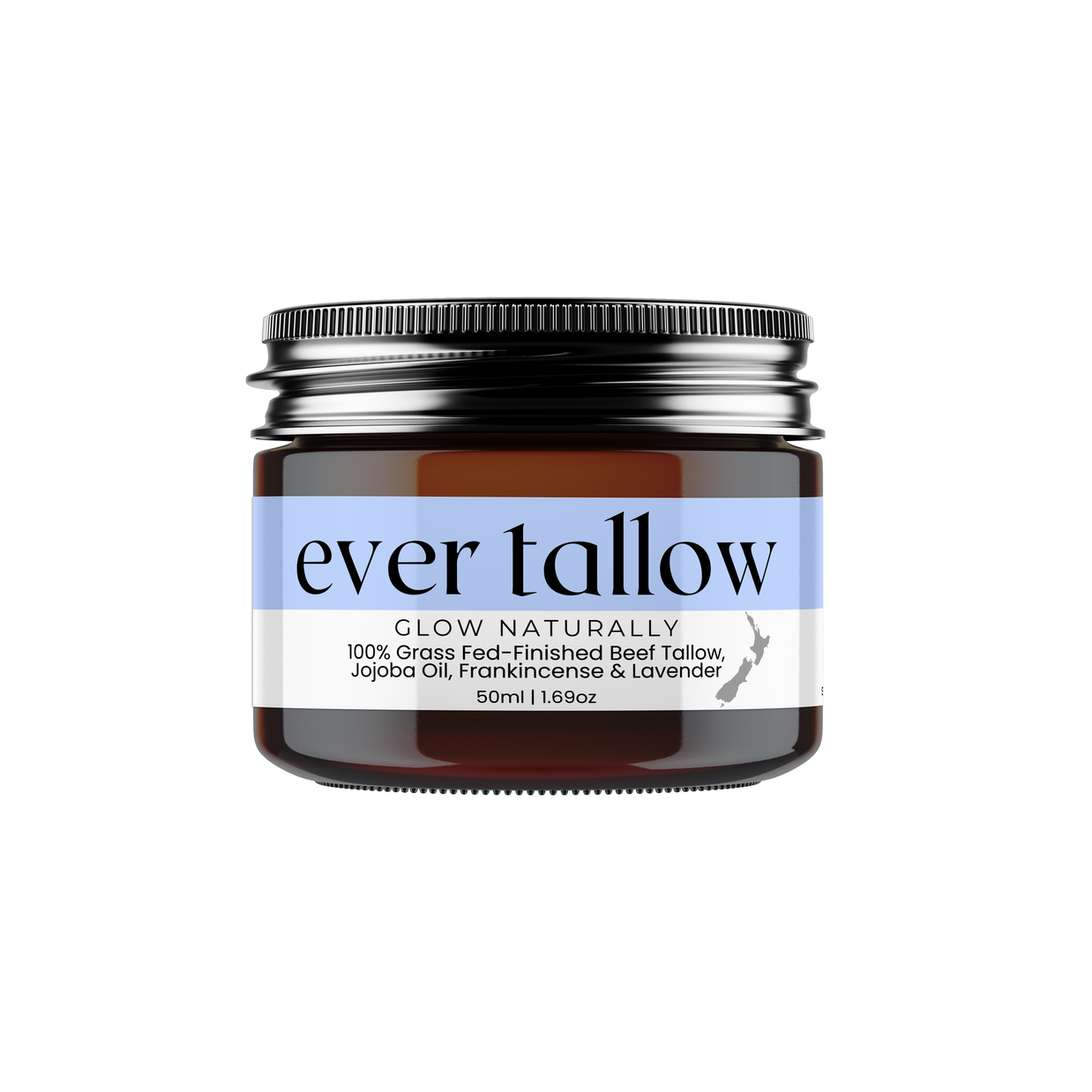 Jar of 'ever tallow' product on a white background
