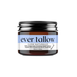 Jar of 'ever tallow' product on a white background