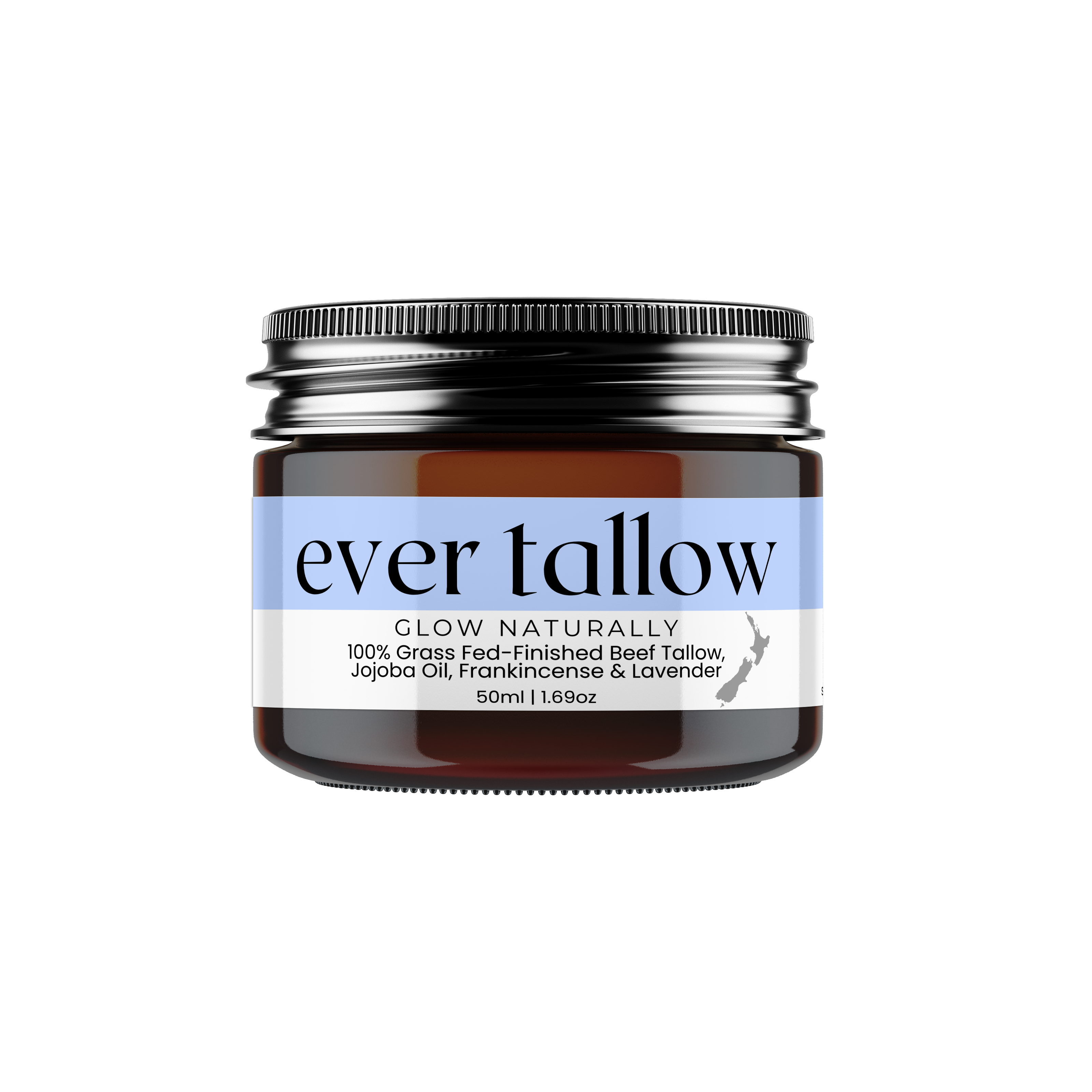 Jar of 'ever tallow' product on a white background
