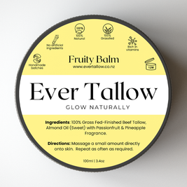 Ever Tallow balm container with yellow and black label on a white background