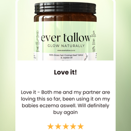 Ever Tallow Jojoba_whipped_tallow with a five-star rating on a green background