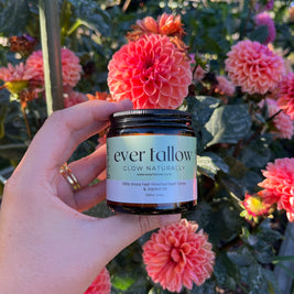 Jojoba_whipped_tallow_in_the_Garden  in front of dahlias