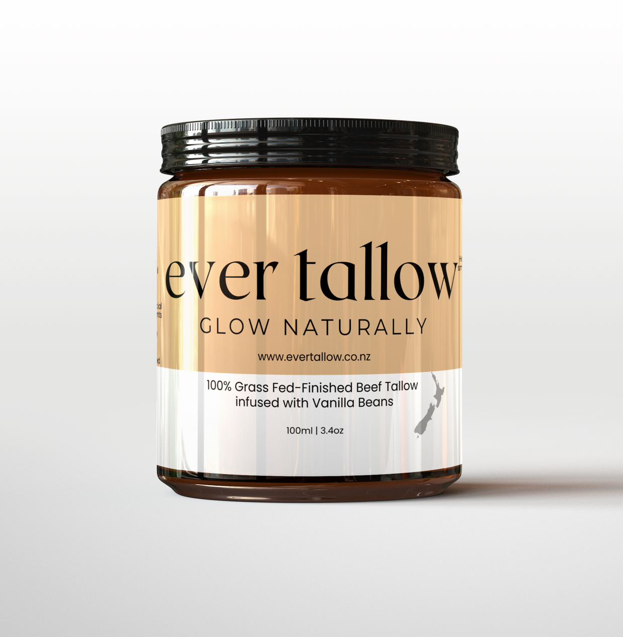 A jar of Ever Tallow Vanilla Bean Whipped Tallow Cream, with the label displaying the brand name and product description.