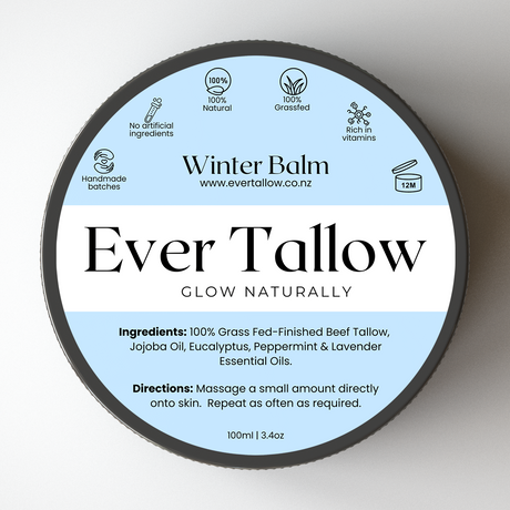 Ever Tallow Winter Balm container with label on a white background